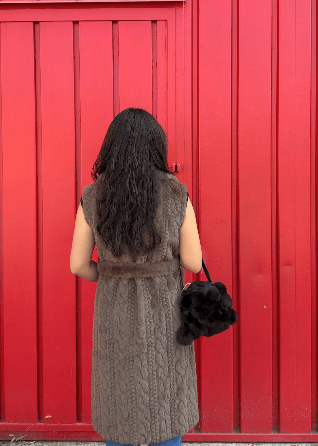 Gilet lungo intrecciato con cintura